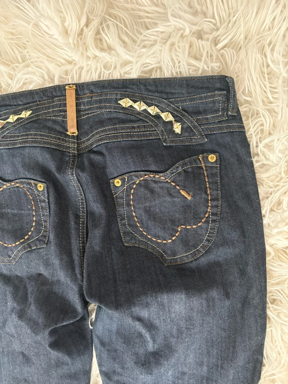 Vintage Y2K Apple Bottoms Dark Wash Jeans Studded Pockets Ankle Zip Size 13 / 14